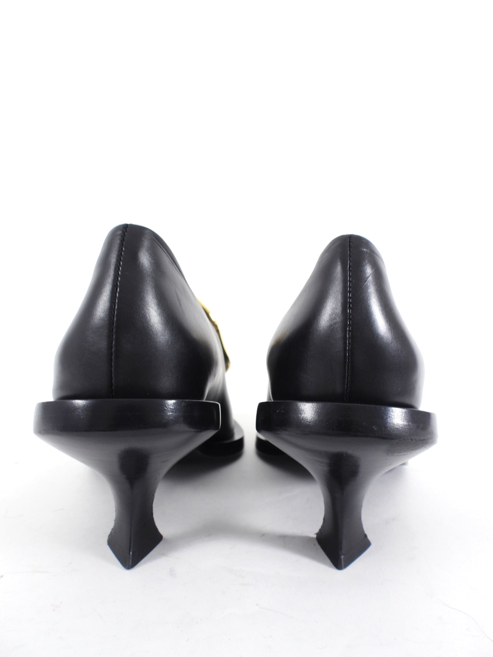 Jil Sander Black Leather Pumps with Gold Buckle - 41