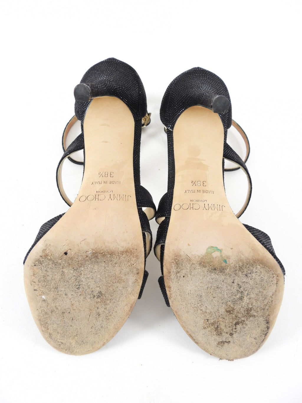 Jimmy Choo Black Grained Strappy Sandals - 38.5