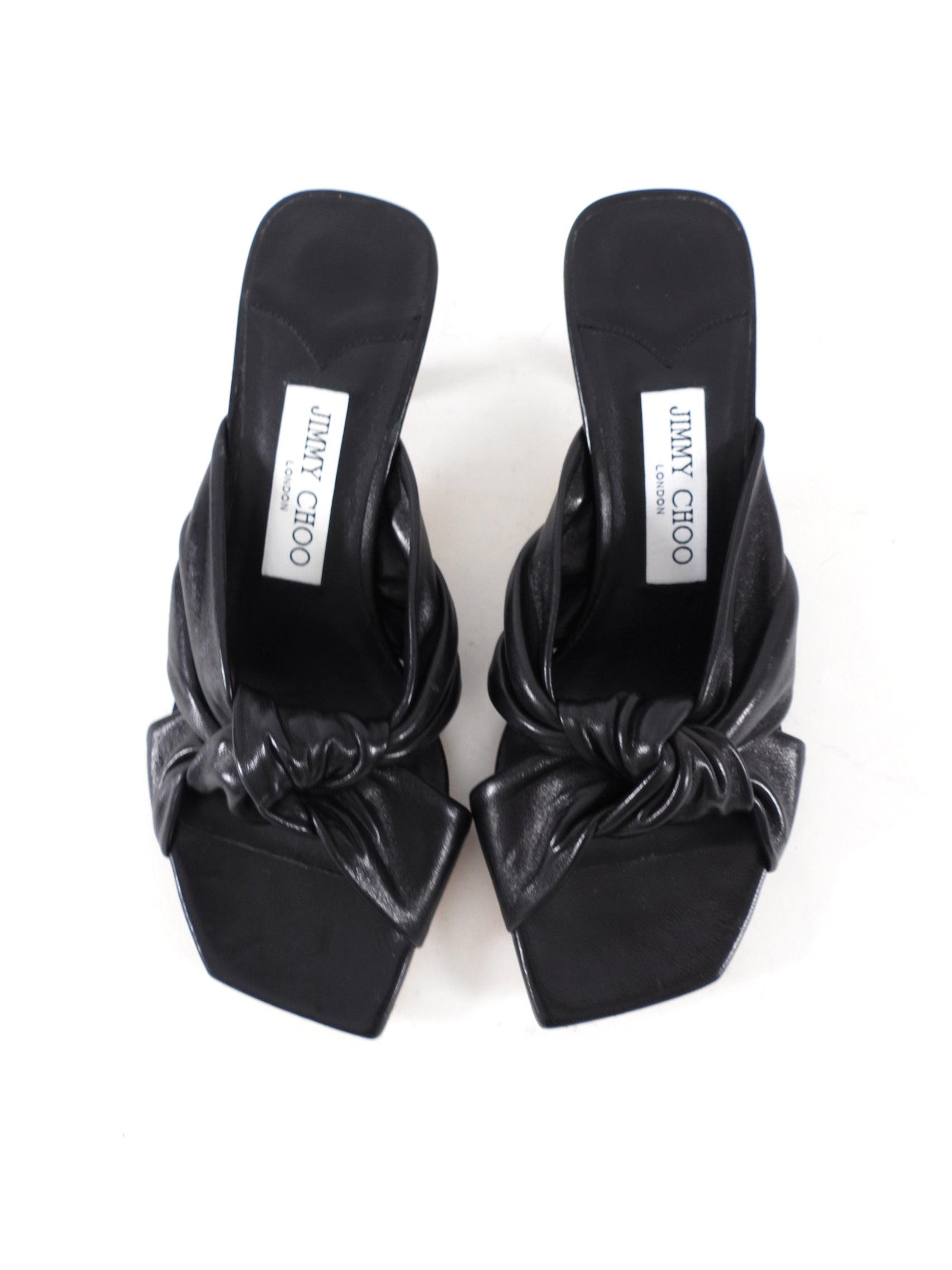 Jimmy Choo Black Leather Knot Kitten Keel Mule - 37