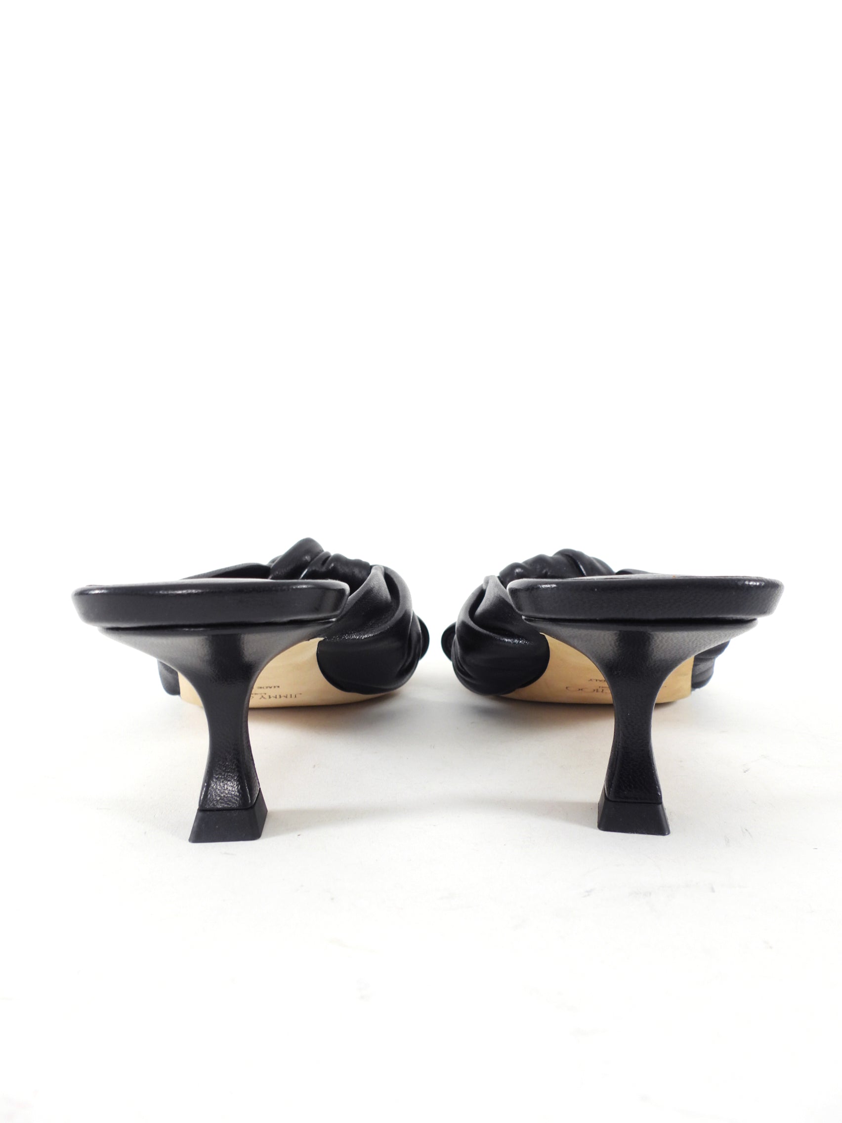 Jimmy Choo Black Leather Knot Kitten Keel Mule - 37