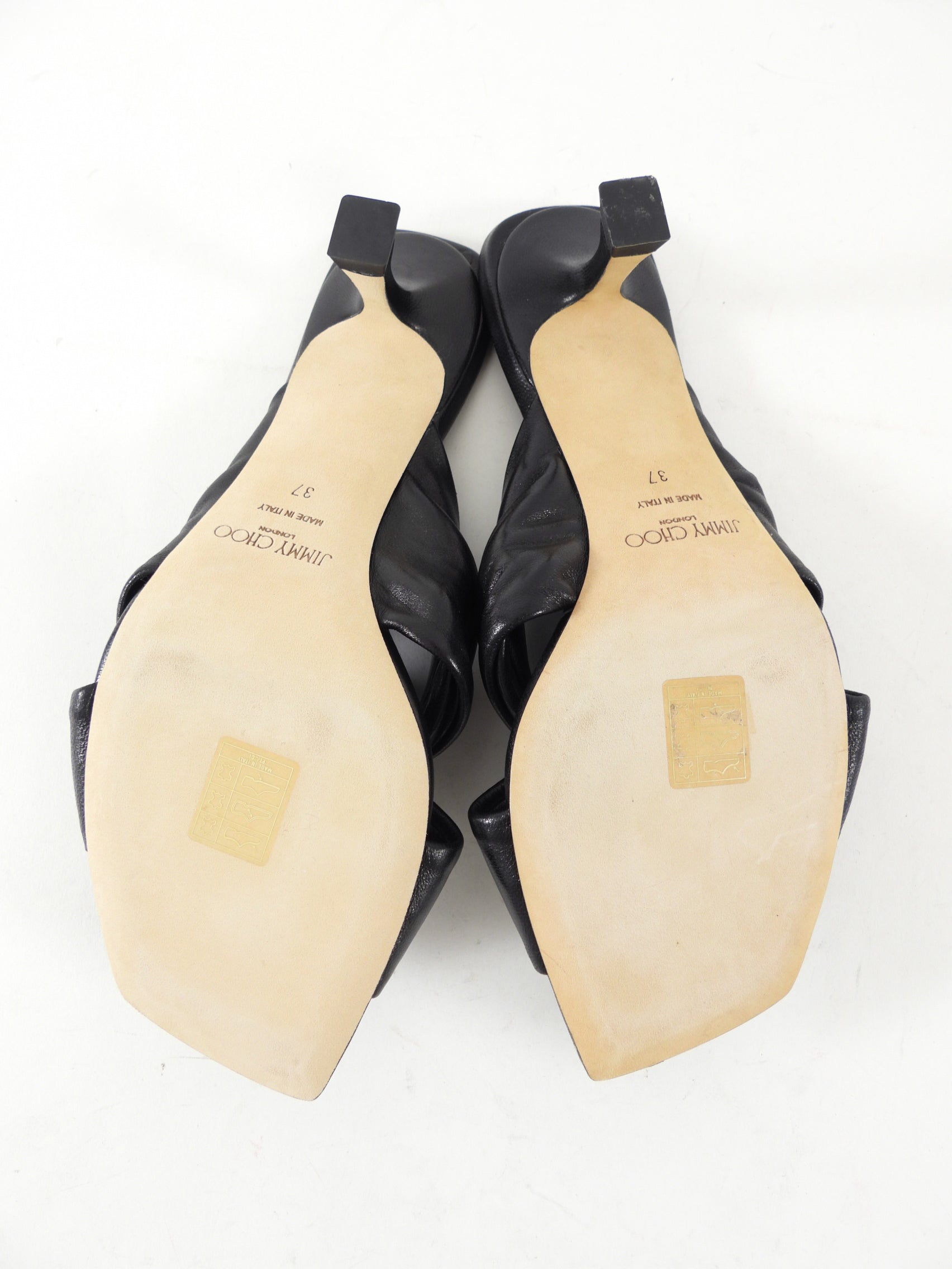 Jimmy Choo Black Leather Knot Kitten Keel Mule - 37