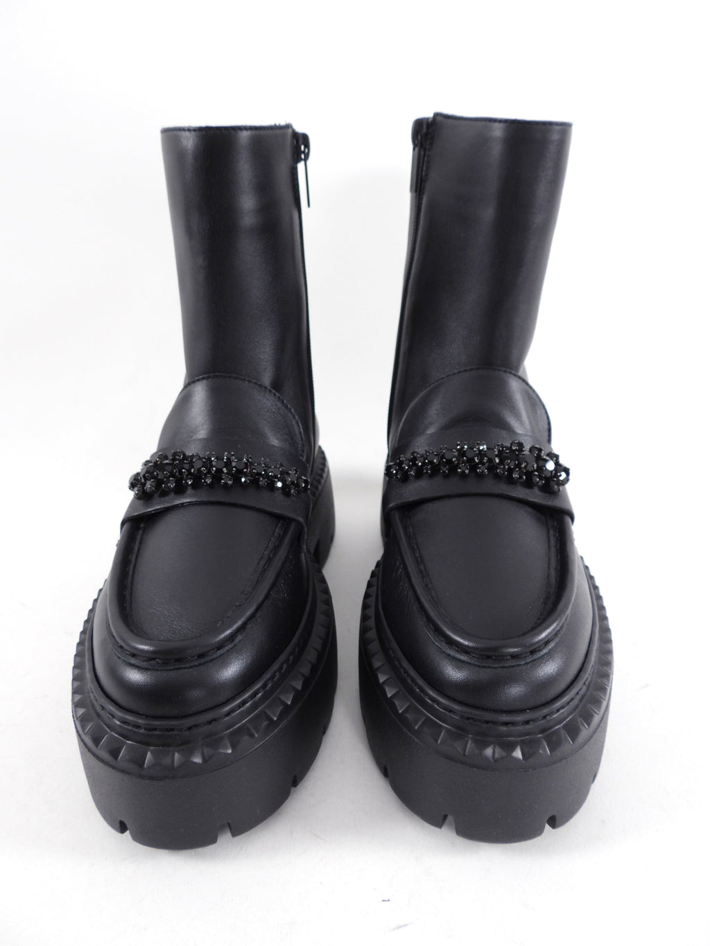 Jimmy Choo Black Leather Bryer Flat Jewelled Boot - USA 6.5