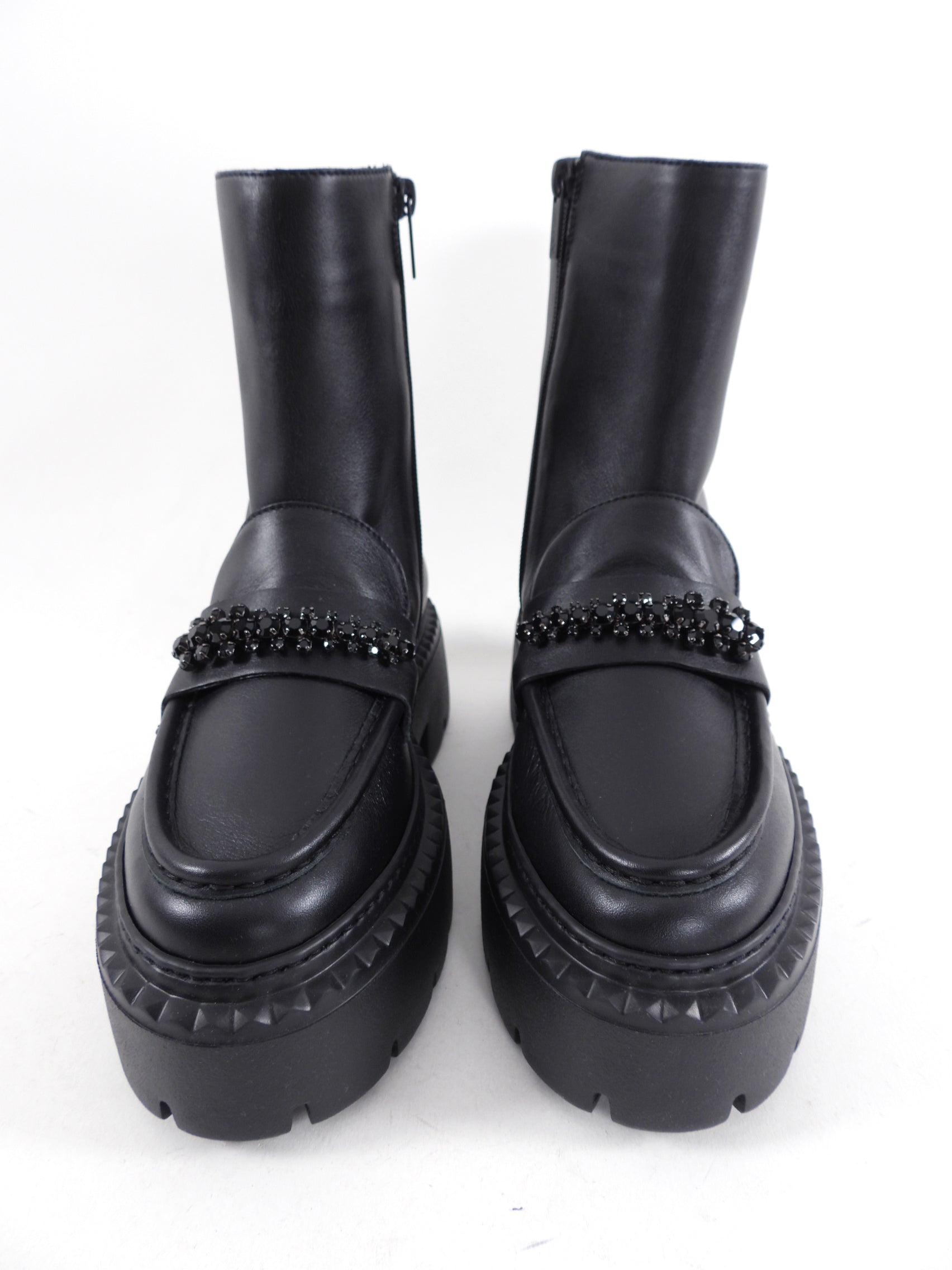 Jimmy Choo Black Leather Bryer Flat Jewelled Boot - USA 6.5