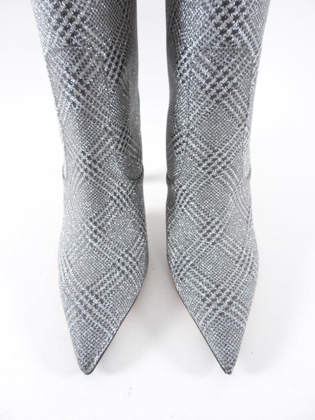 Jimmy Choo Mavis Silver Houndstooth Glitter Tall Boots - 38