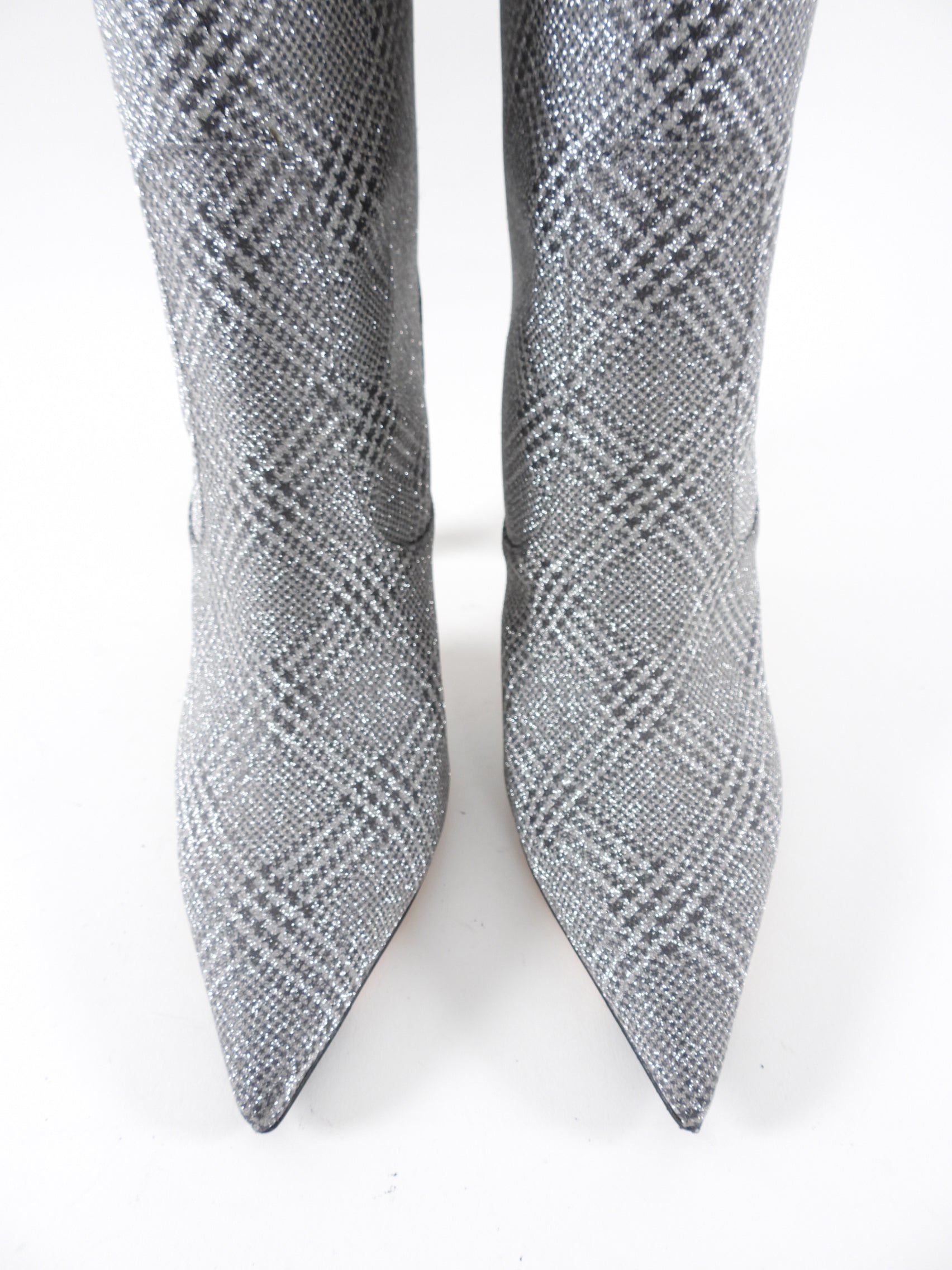 Jimmy Choo Mavis Silver Houndstooth Glitter Tall Boots - 38