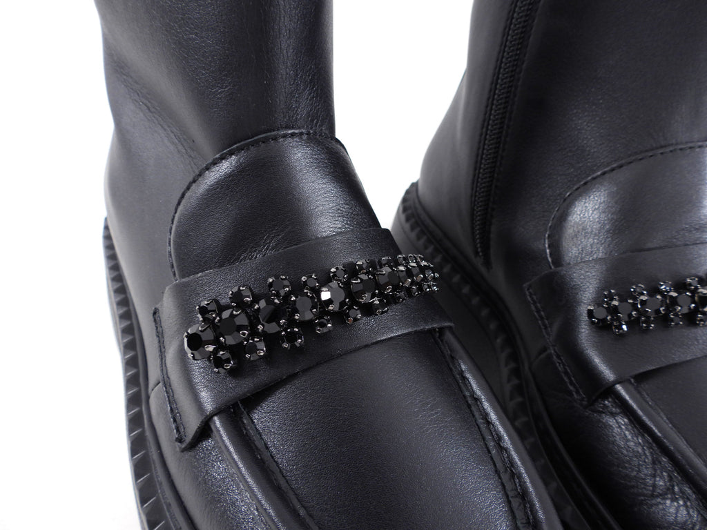 Jimmy Choo Black Leather Bryer Flat Jewelled Boot - USA 6.5