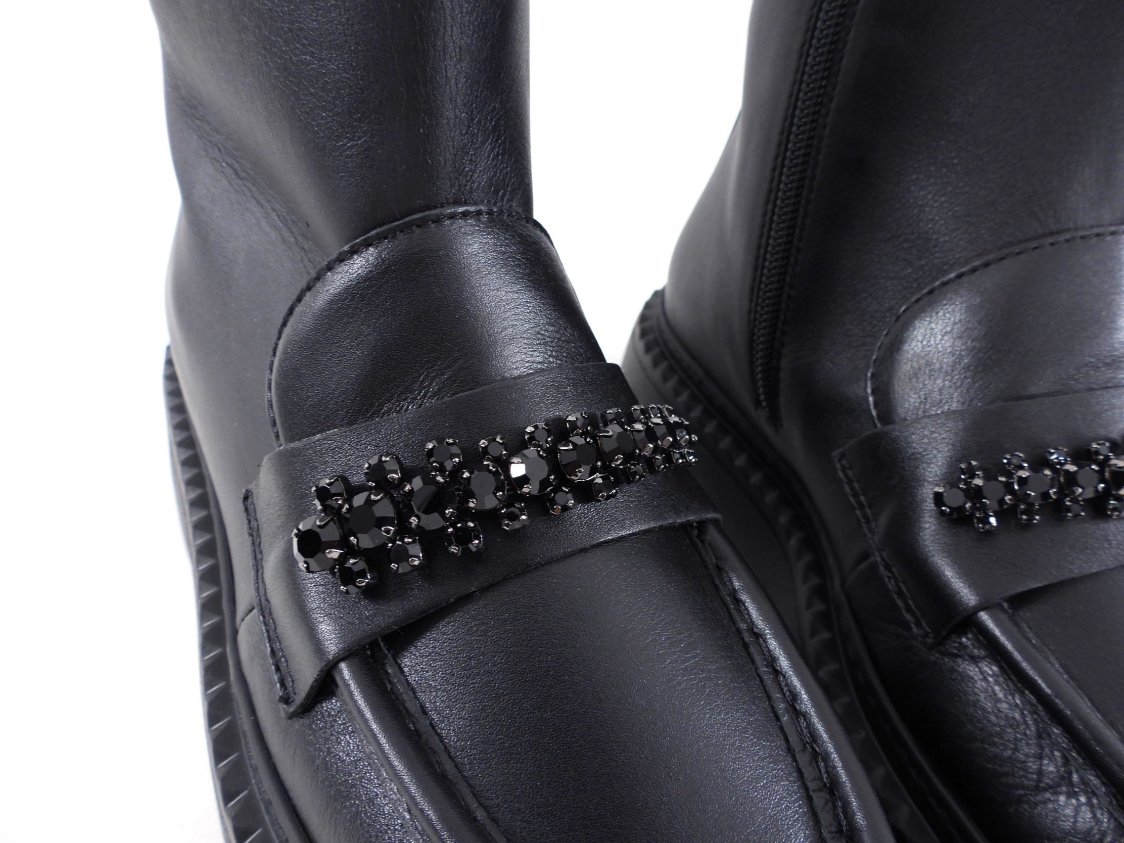 Jimmy Choo Black Leather Bryer Flat Jewelled Boot - USA 6.5