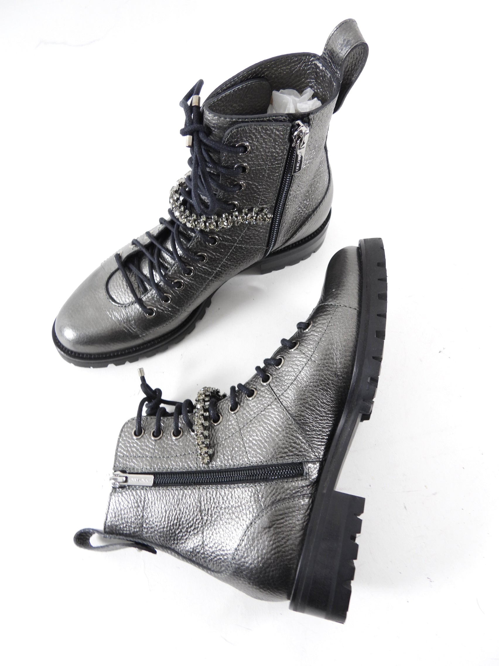 Jimmy Choo Pewter Grey Jewelled Ankle Boots - 36