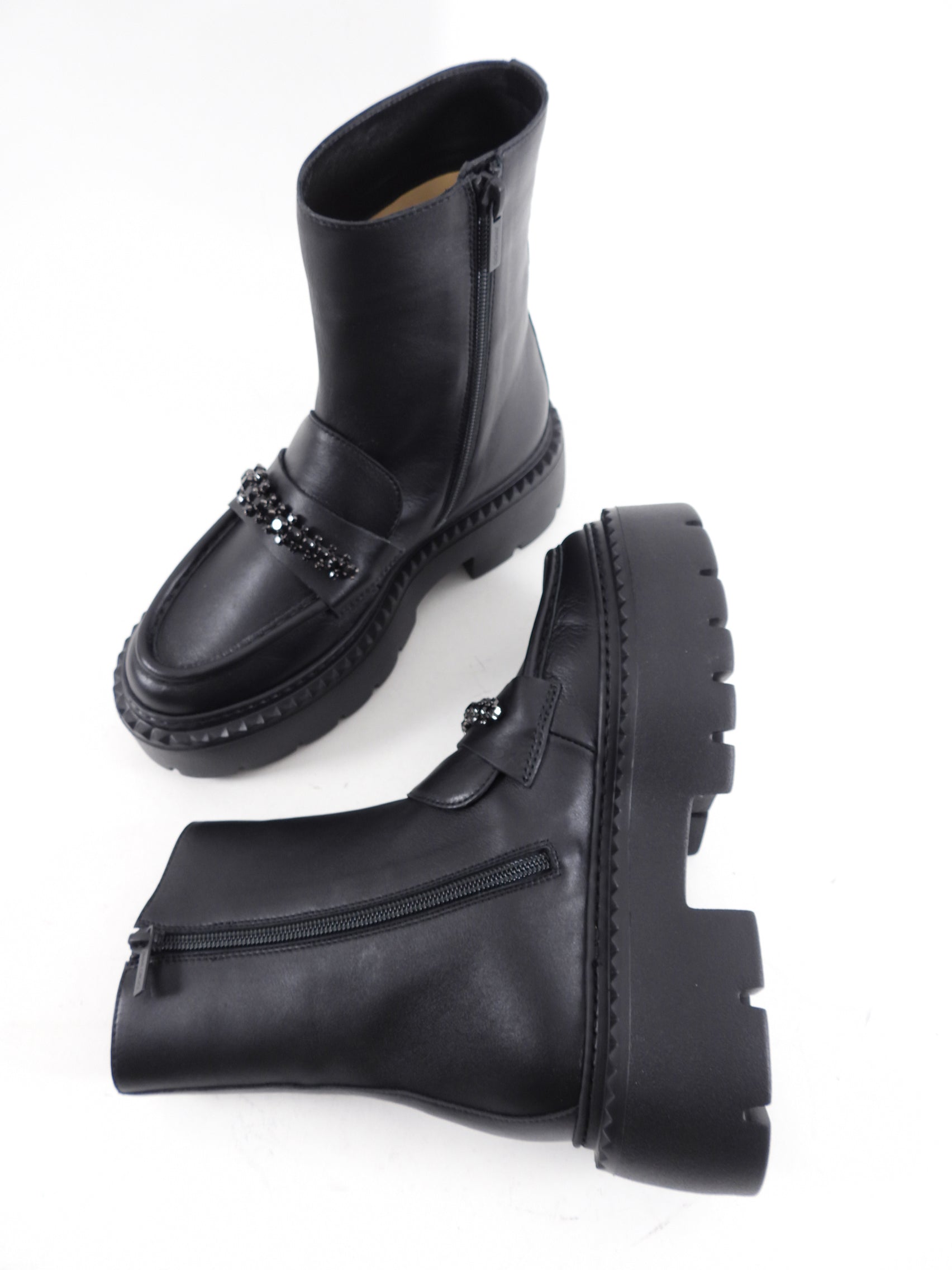 Jimmy Choo Black Leather Bryer Flat Jewelled Boot - USA 6.5