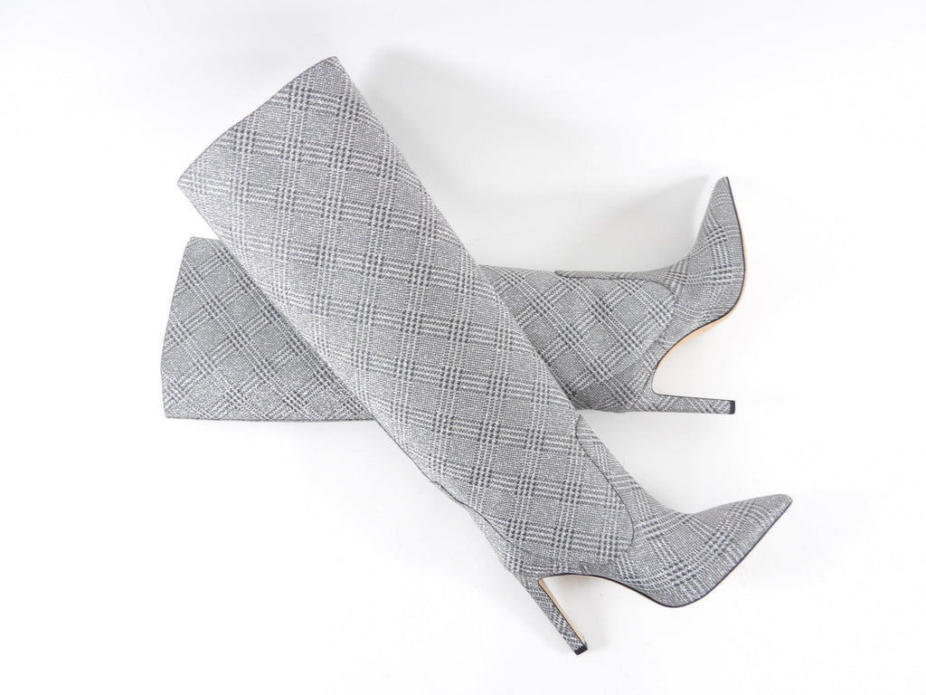 Jimmy Choo Mavis Silver Houndstooth Glitter Tall Boots - 38