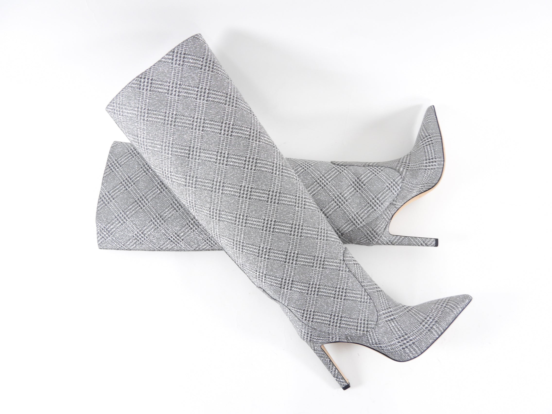 Jimmy Choo Mavis Silver Houndstooth Glitter Tall Boots - 38