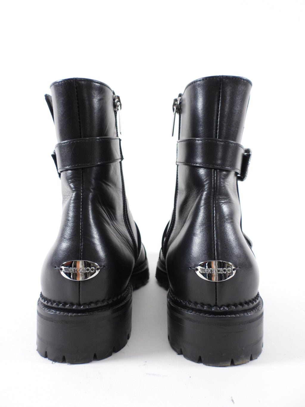 Jimmy Choo Black Leather Jewel Buckle Ankle Boots - 40