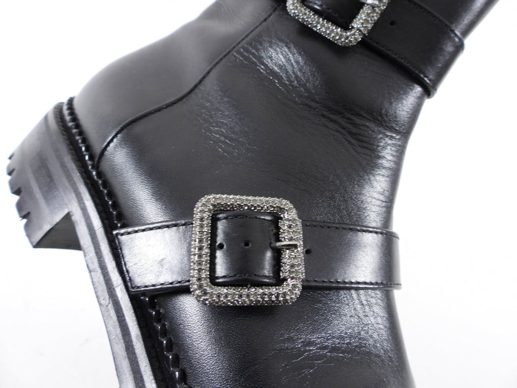 Jimmy Choo Black Leather Jewel Buckle Ankle Boots - 40