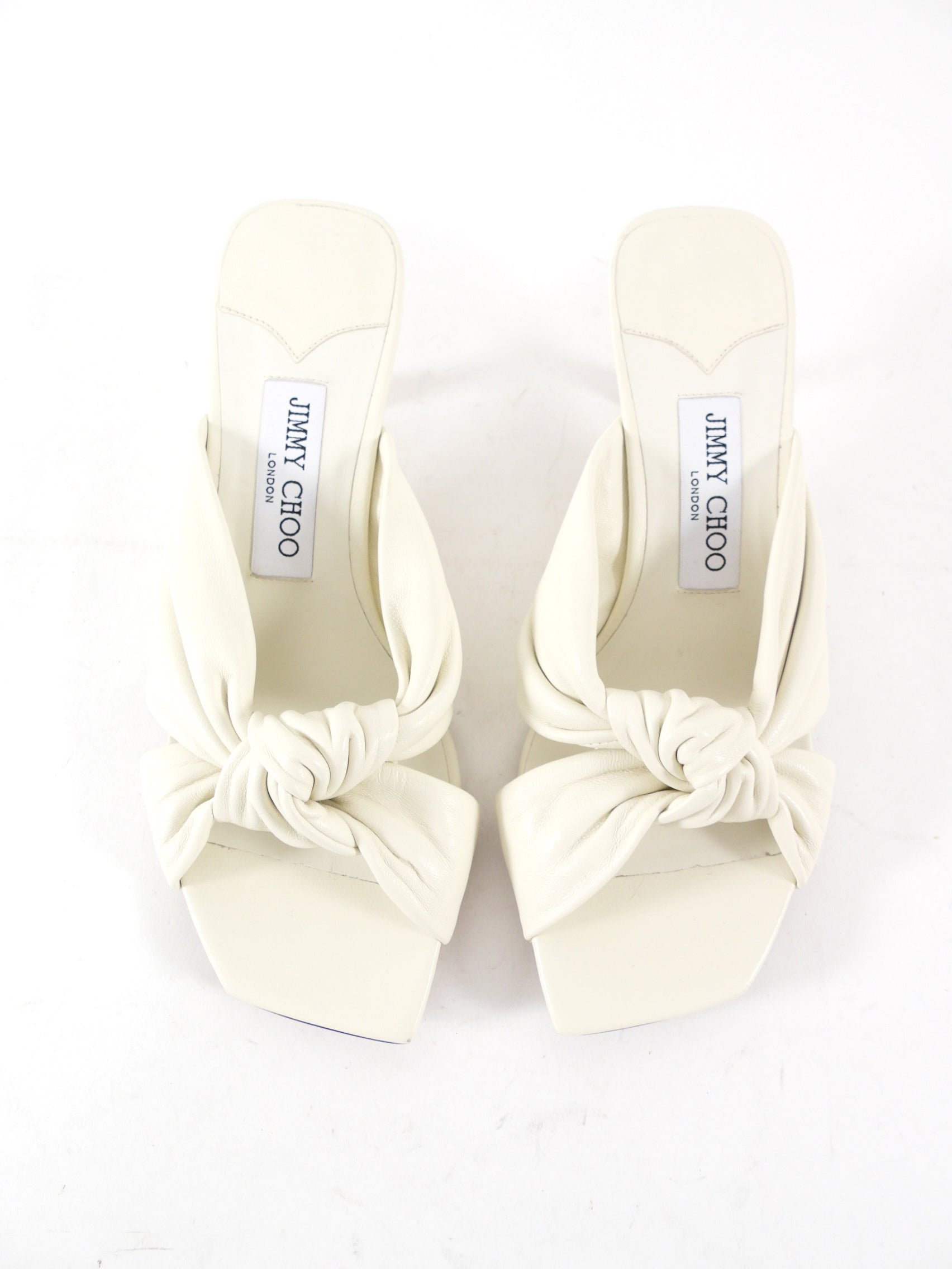 Jimmy Choo Ivory Leather Knot Kitten Keel Mule - 37