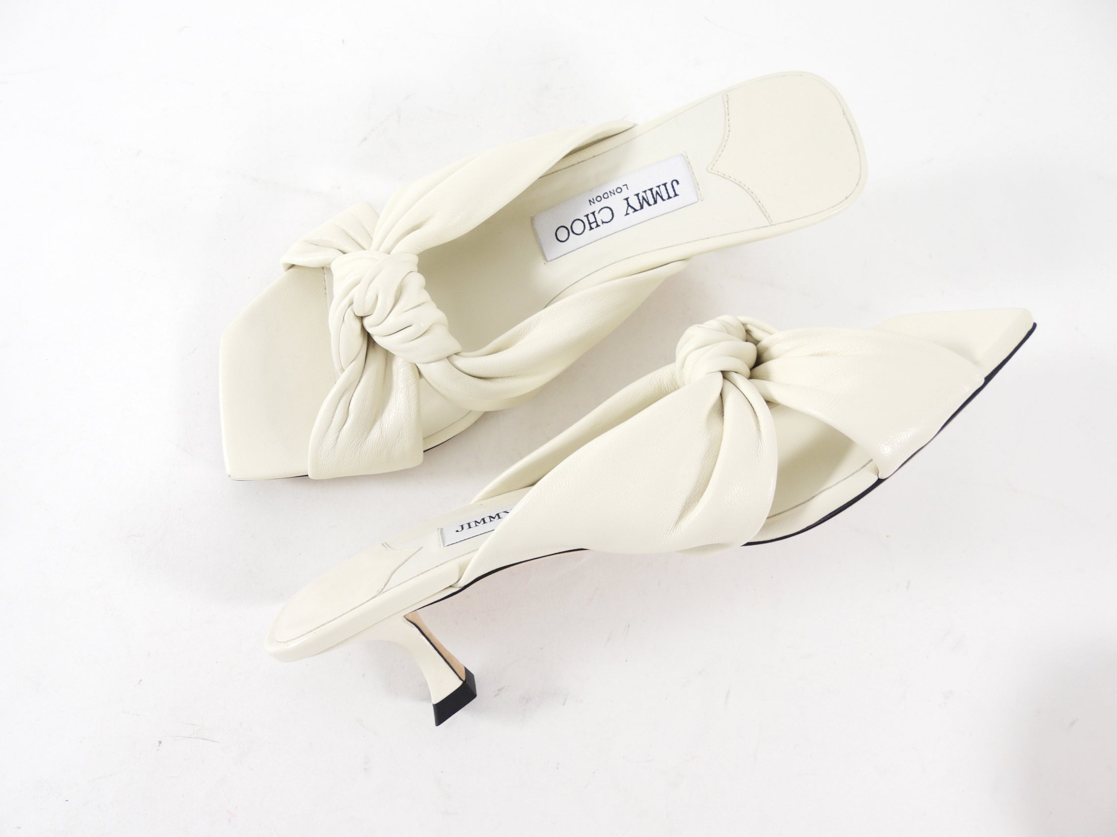 Jimmy Choo Ivory Leather Knot Kitten Keel Mule - 37