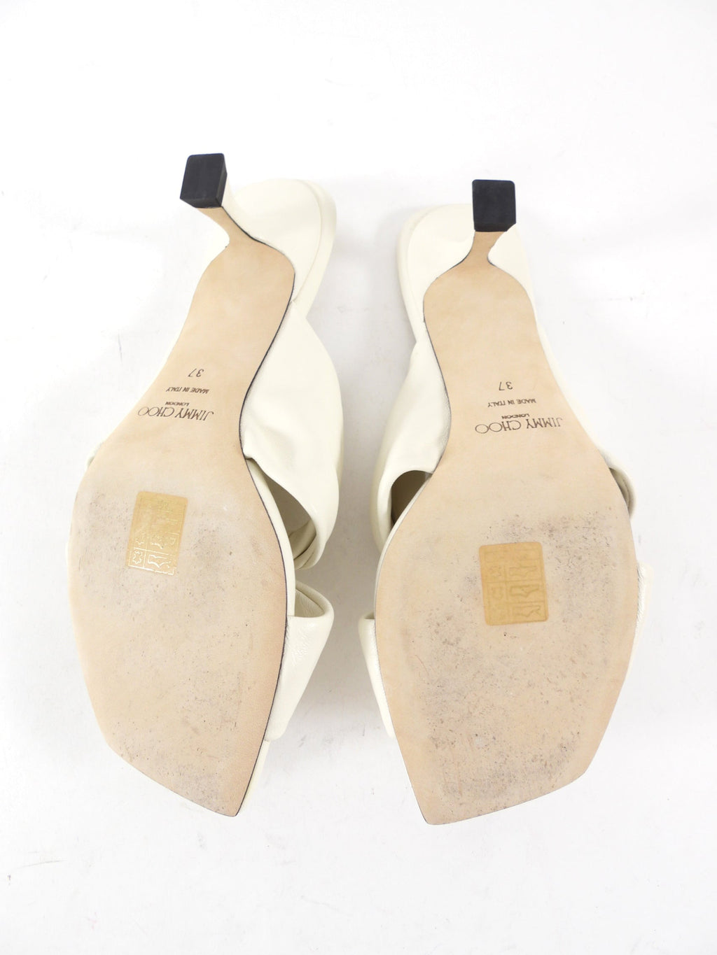 Jimmy Choo Ivory Leather Knot Kitten Keel Mule - 37