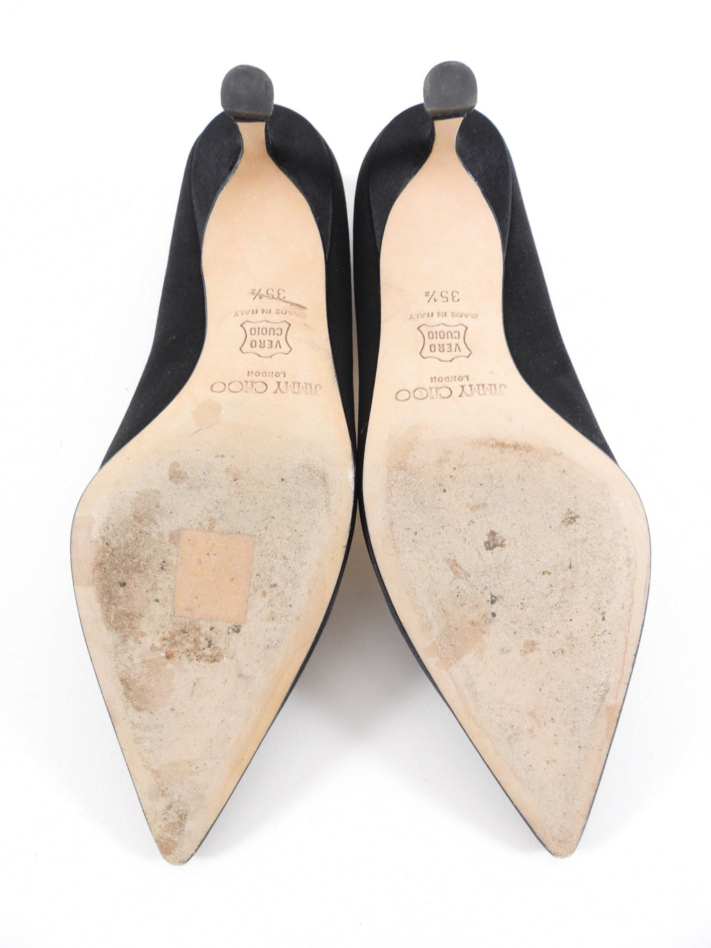 Jimmy Choo Black Satin Crystal Embellished Pumps - 35.5