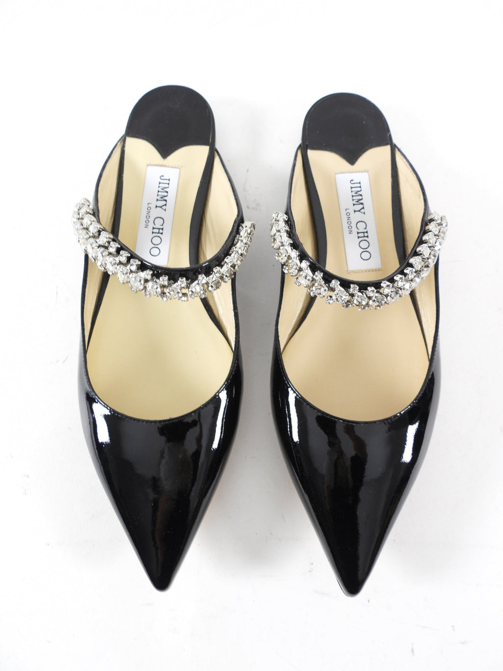Jimmy Choo Black Patent Flat Crystal Embellished Mule - 36.5
