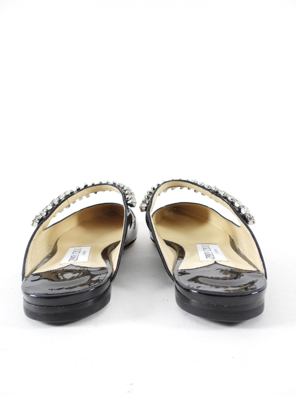 Jimmy Choo Black Patent Flat Crystal Embellished Mule - 36.5