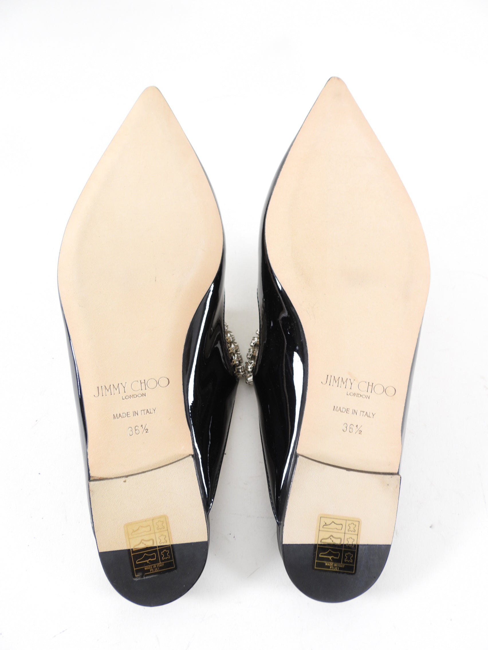 Jimmy Choo Black Patent Flat Crystal Embellished Mule - 36.5
