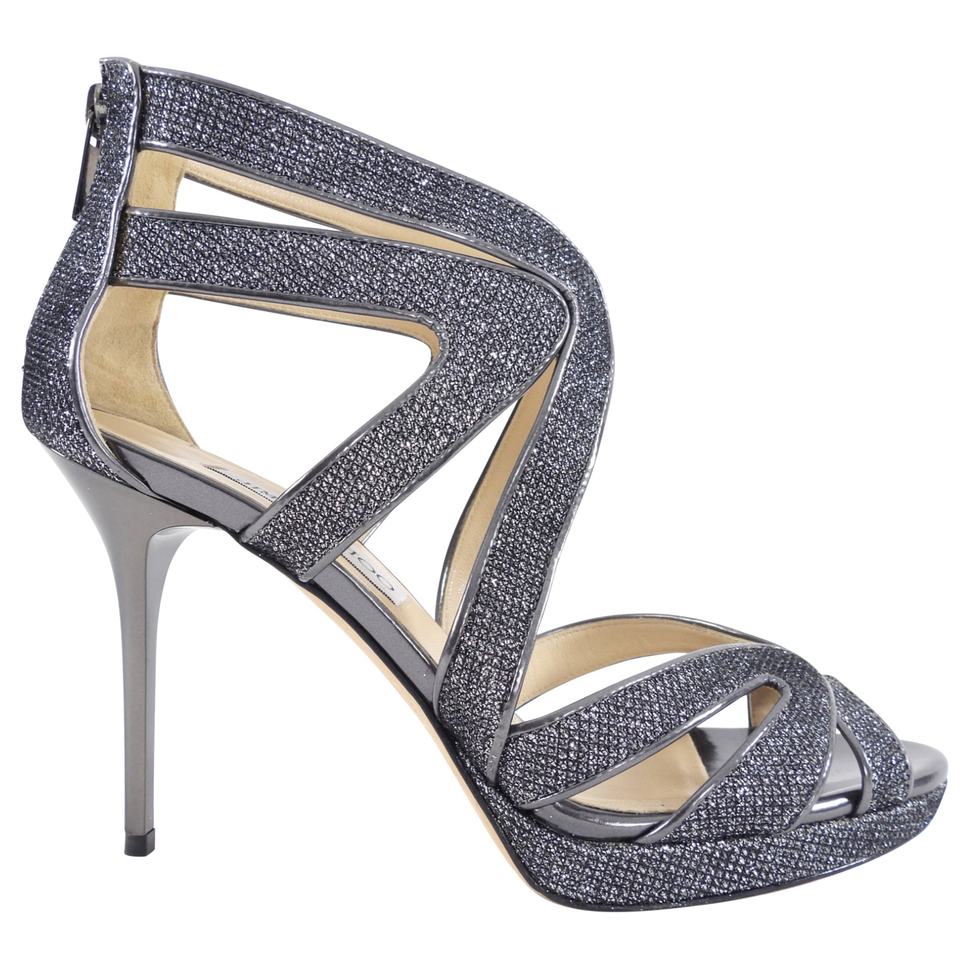 Jimmy Choo Pewter Sparkle Gladiator Heel - 38 / 8