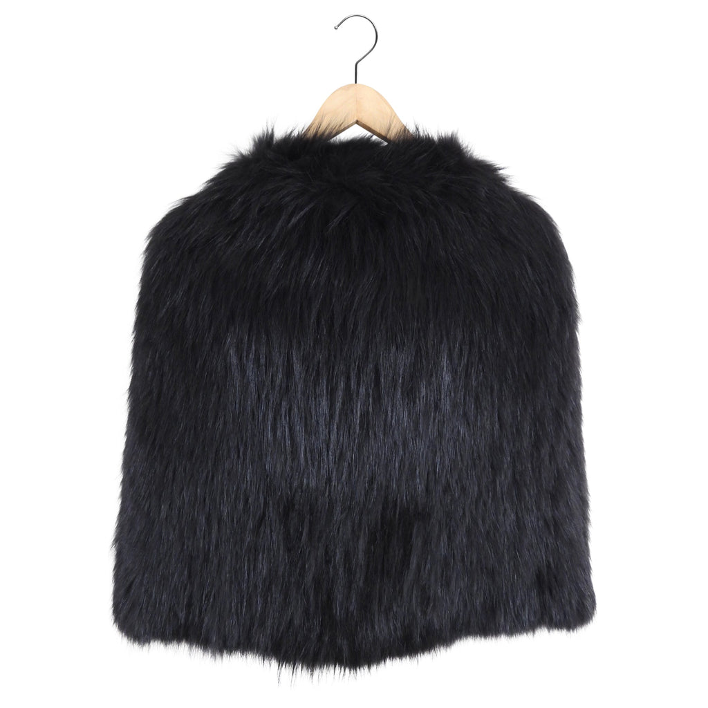 J. Mendel Black Fur Cape Jacket with Leather Buckles