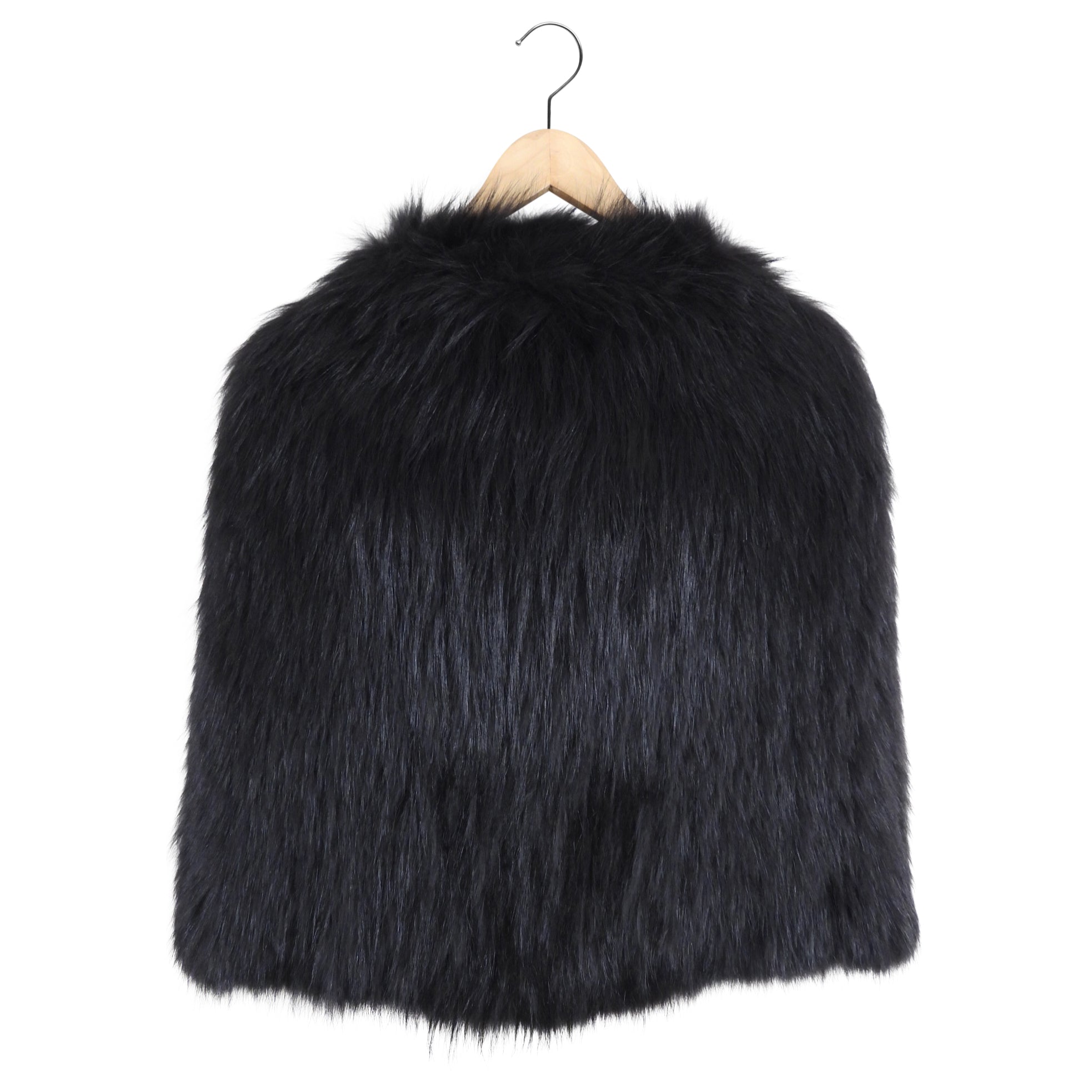 J. Mendel Black Fur Cape Jacket with Leather Buckles