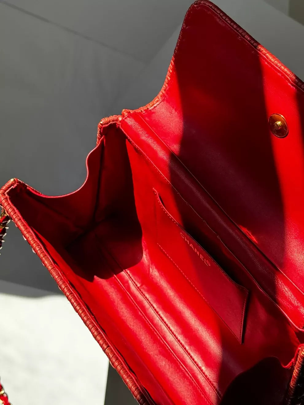 Chanel Vintage 2001 Red Wicker Shoulder Bag