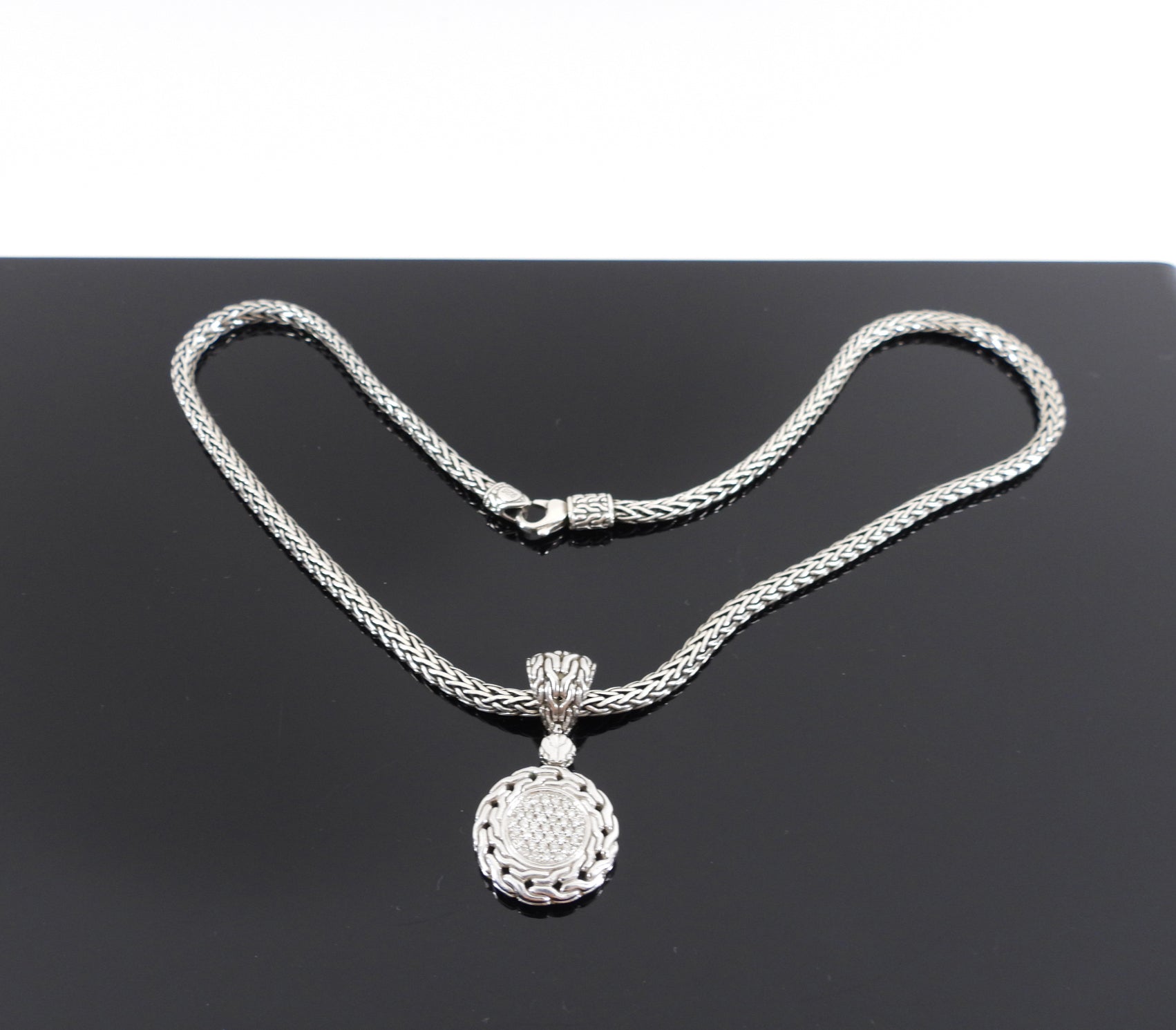 John Hardy Sterling Silver Diamond Pendant Necklace