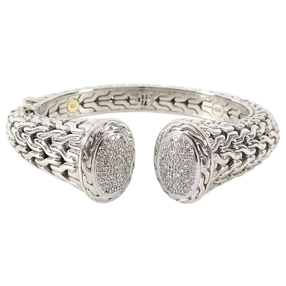 John Hardy 18k and Sterling Pave Diamond Classic Chain Kick Cuff Bracelet