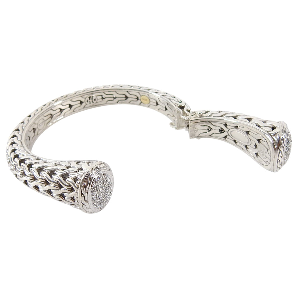 John Hardy 18k and Sterling Pave Diamond Classic Chain Kick Cuff Bracelet