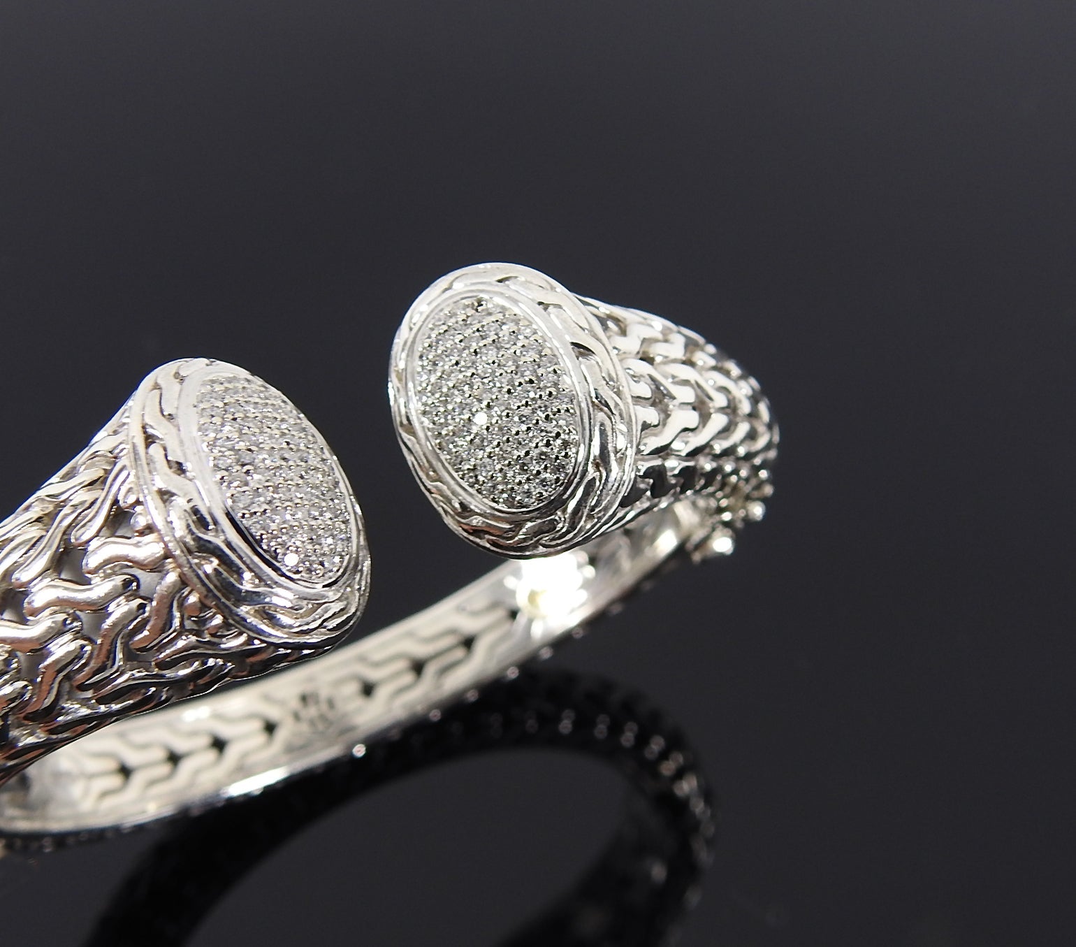 John Hardy 18k and Sterling Pave Diamond Classic Chain Kick Cuff Bracelet