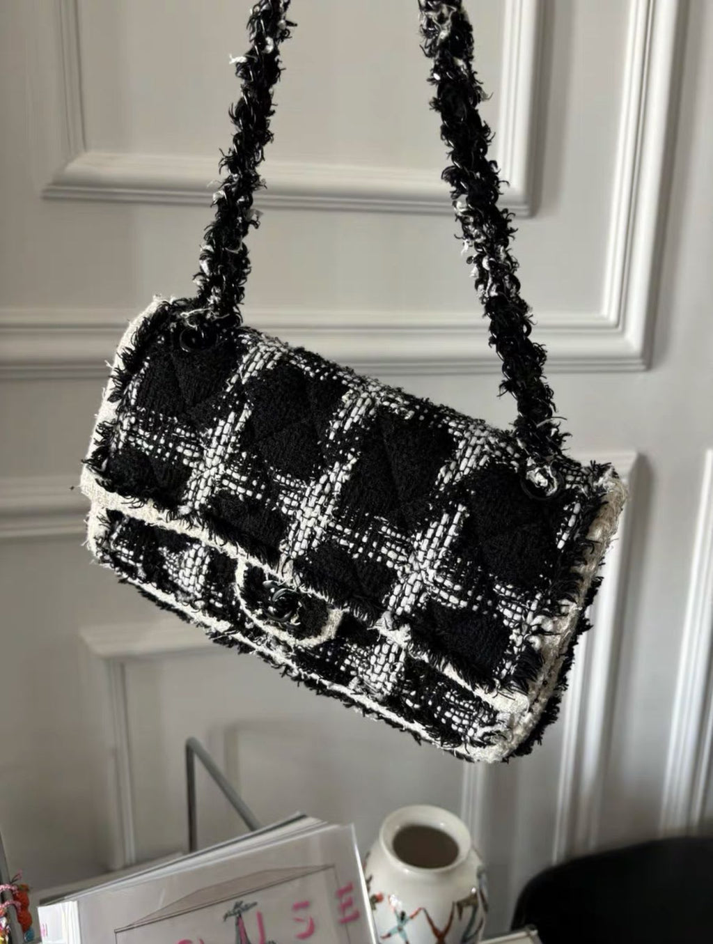 Chanel Houndstooth Wool Medium Flap Bag