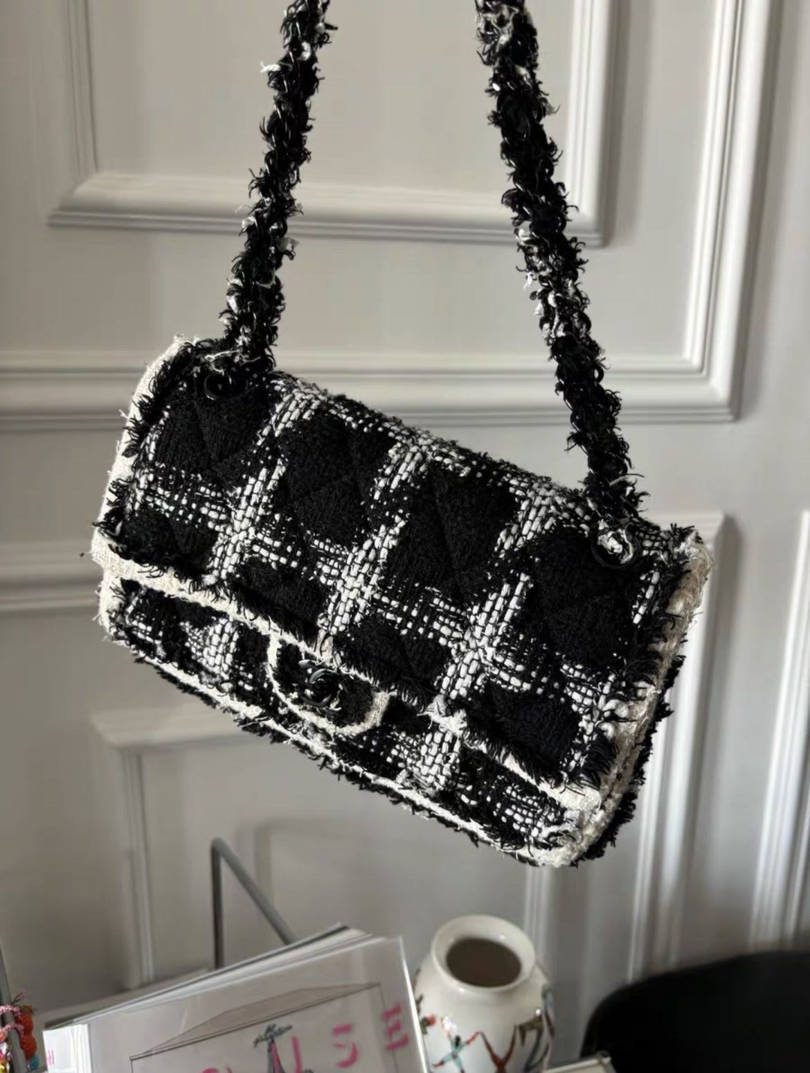Chanel Houndstooth Wool Medium Flap Bag
