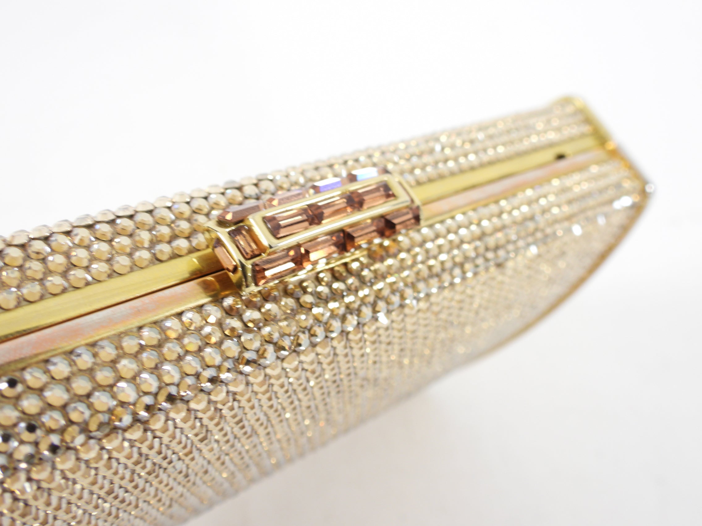 Judith Leiber Vintage Gold Strass Crystal Minaudiere Evening Bag