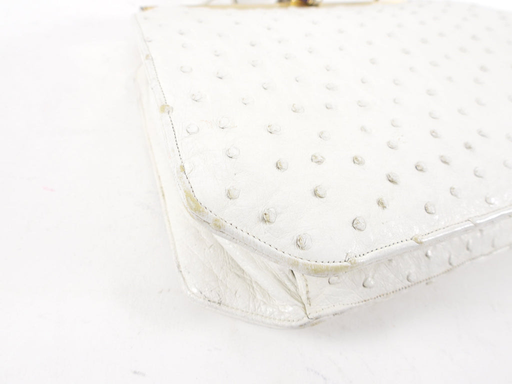 Judith Leiber Vintage 1980's White Ostrich Frame Bag
