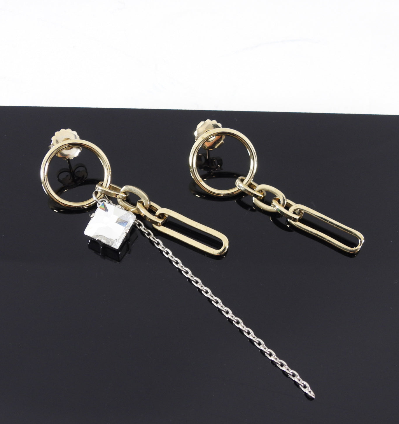 Justine Clenquet Mixed Metal Chain Crystal Earrings