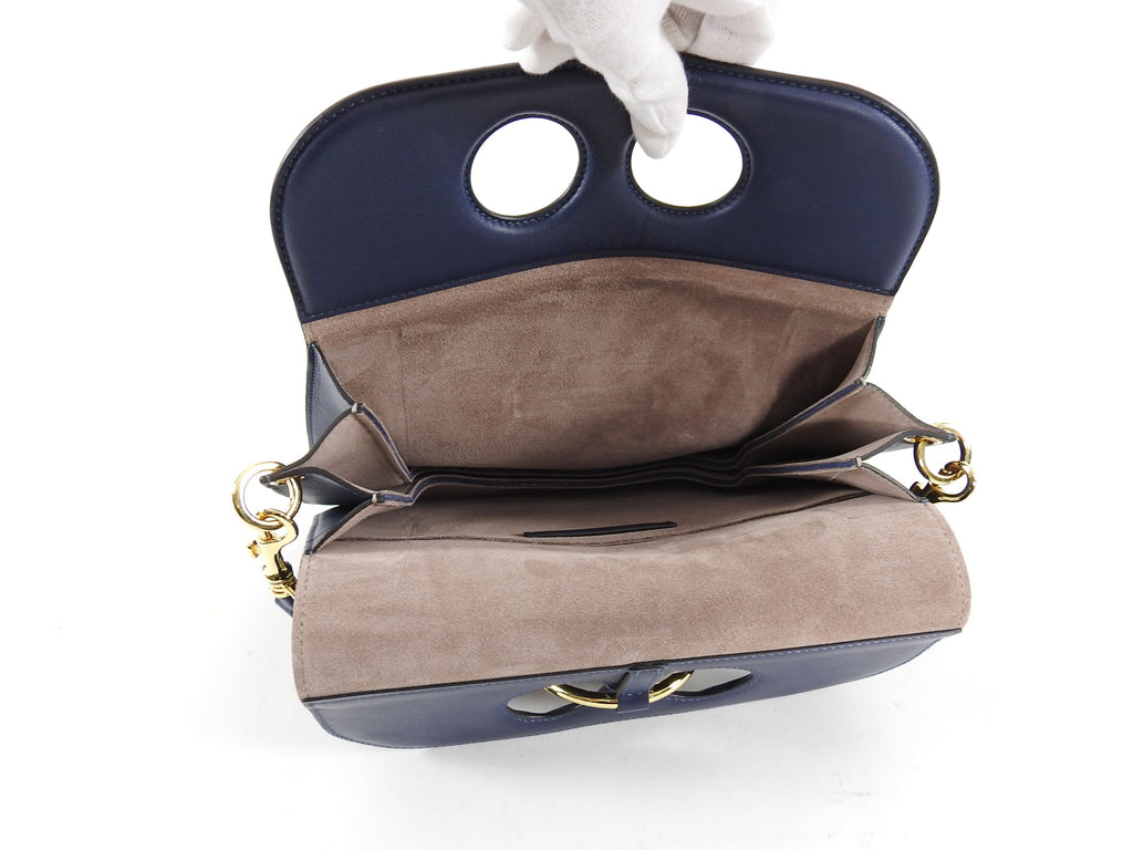 JW Anderson Navy Blue Leather Pierce Shoulder Bag
