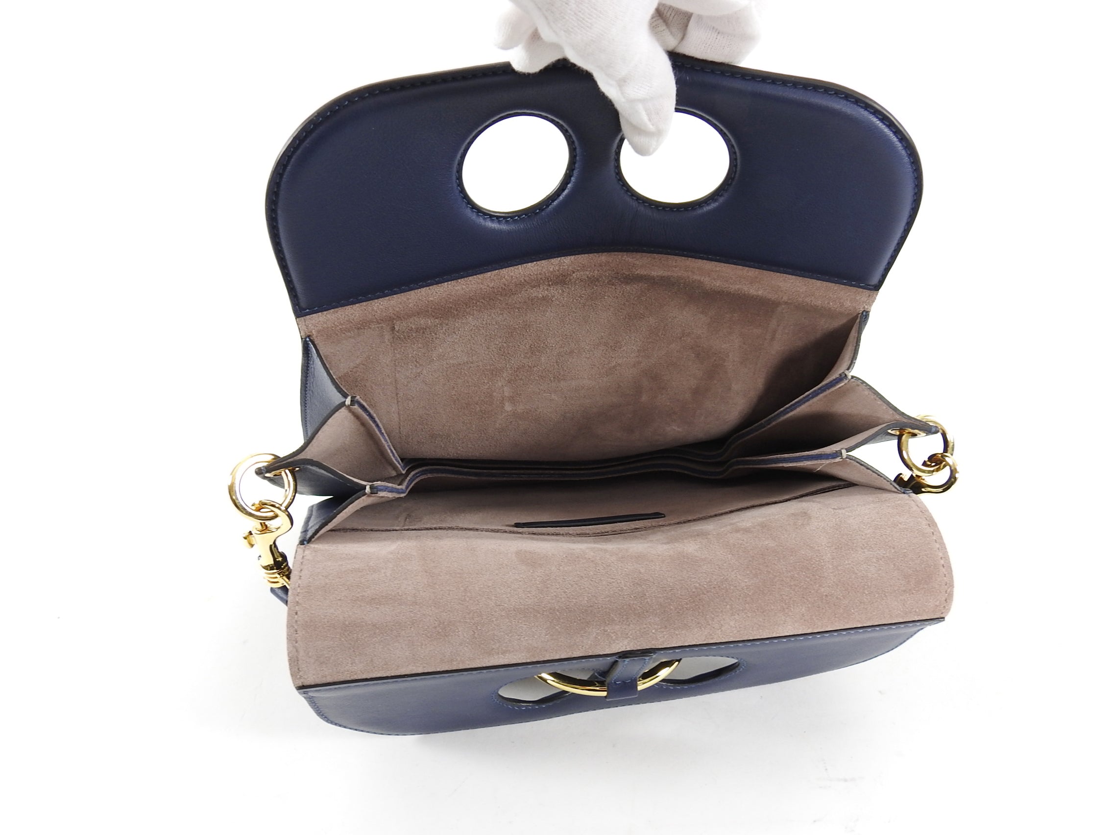 JW Anderson Navy Blue Leather Pierce Shoulder Bag
