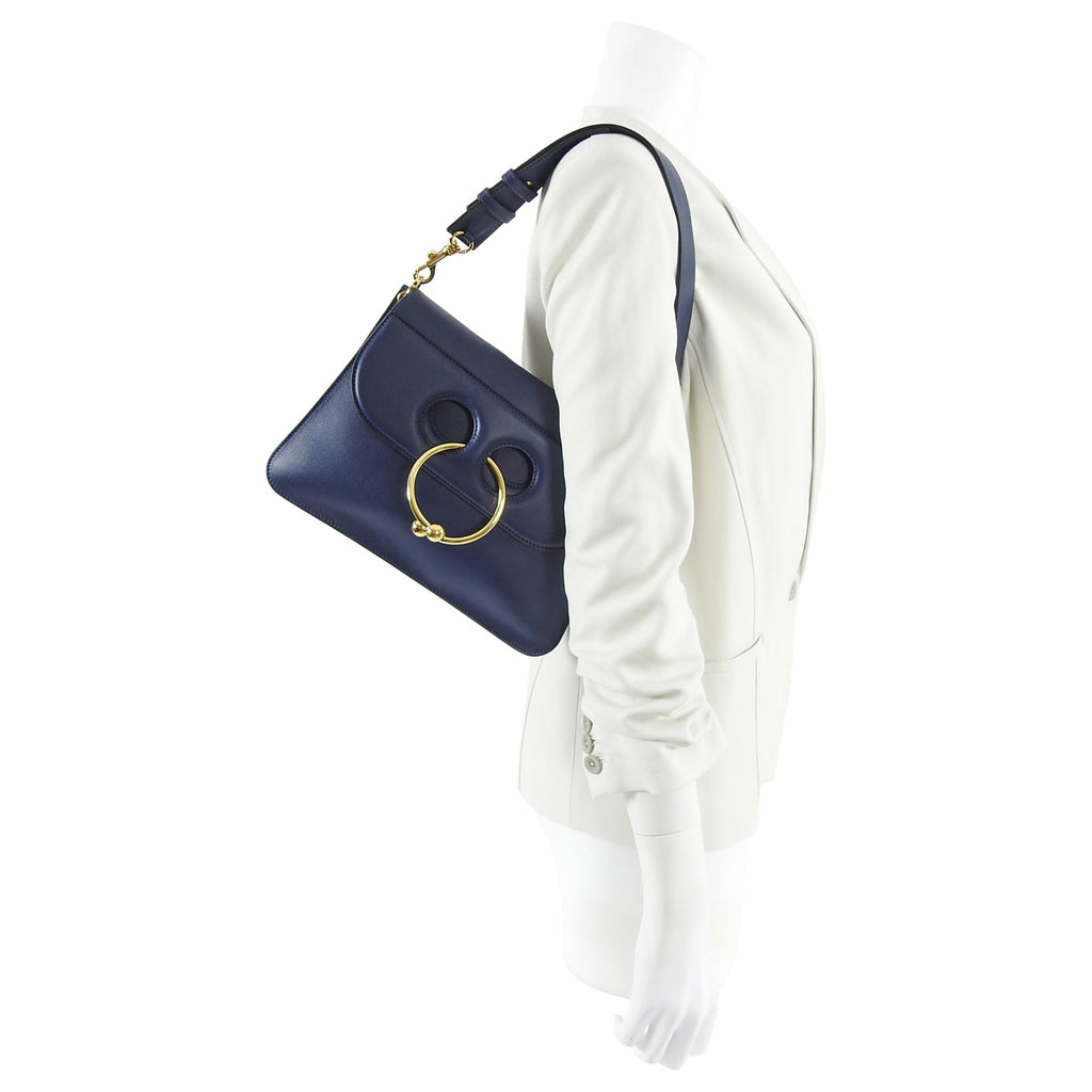 JW Anderson Navy Blue Leather Pierce Shoulder Bag