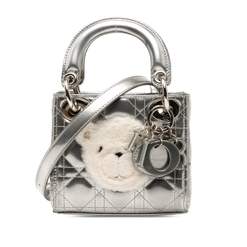 Dior Lady Dior Nano Cannage Patent Leather Fur 2way Bag