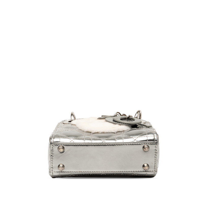 Dior Lady Dior Nano Cannage Patent Leather Fur 2way Bag