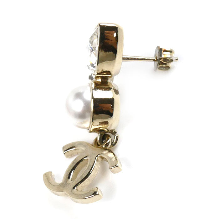 Chanel Coco Mark Pearl Rhinestone Earrings