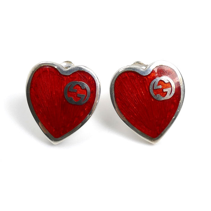 Gucci Interlocking G Heart Silver925 Enamel Earrings