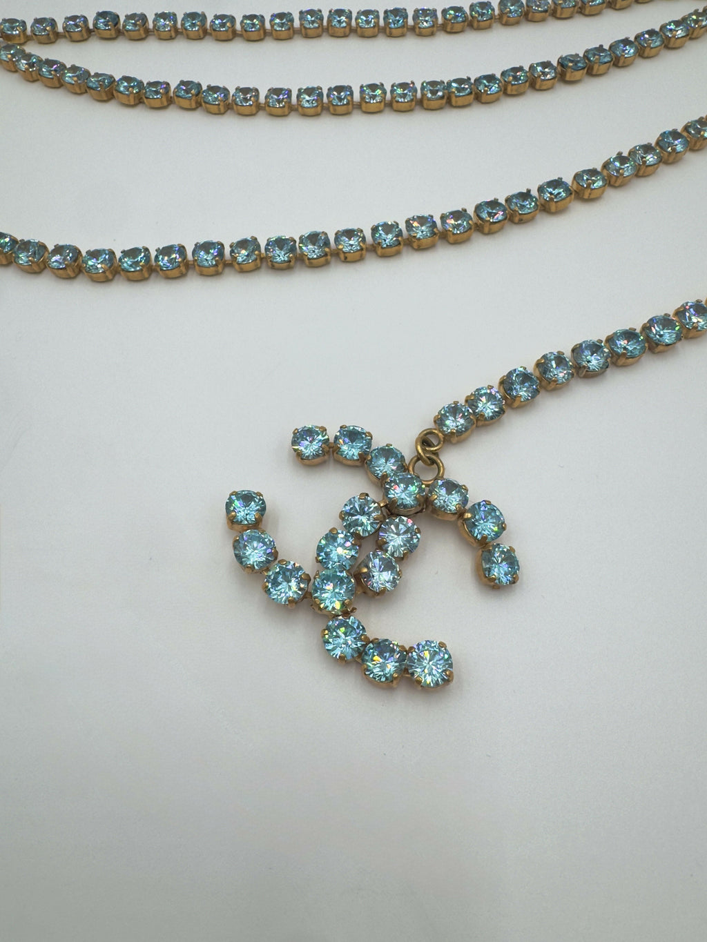 Chanel Vintage Barbie 1995P Baby Blue Iridescent Dangle Belt