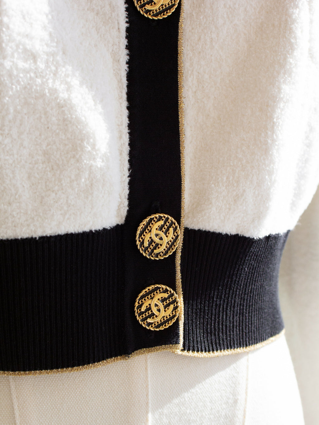 Chanel Cruise 2019 La Pausa White Black Gold Terry 19C igan Jacket