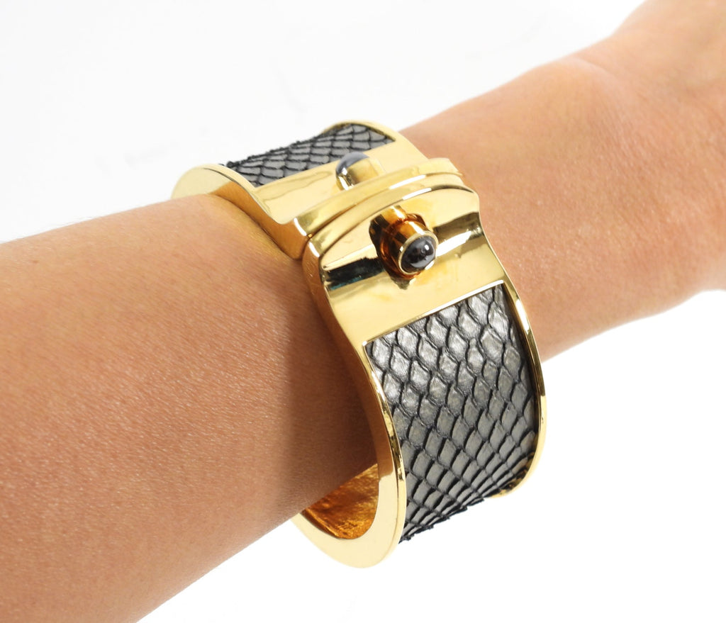 Kara Ross Python and Onyx Cuff Bracelet