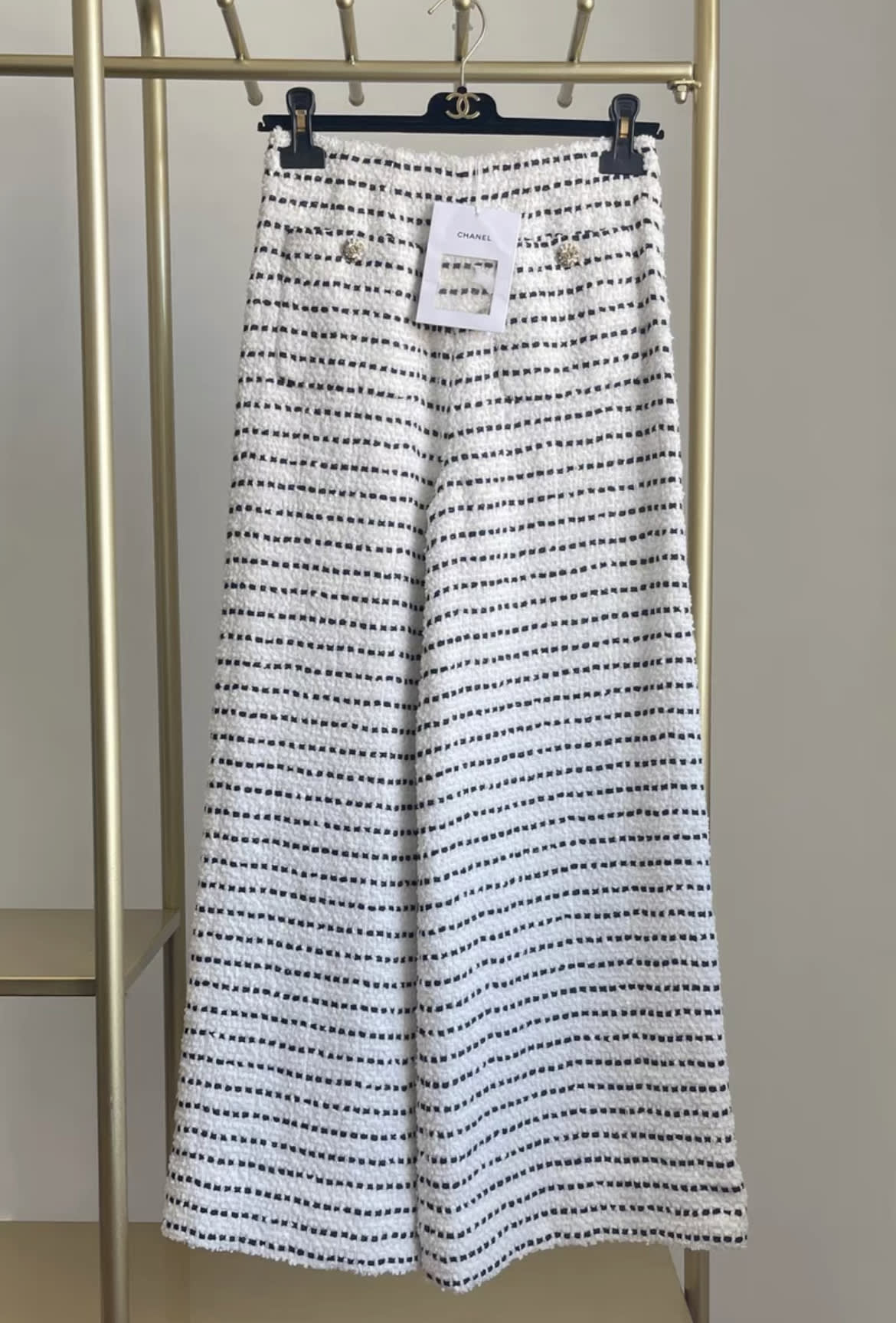 Chanel 23SS black and white striped duffle wide-leg pants fr36