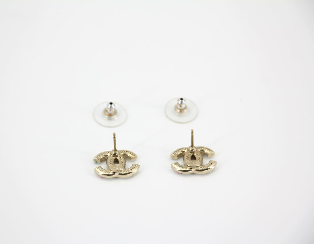 Chanel C21C Rhinestone Metal Multi-color Pebble Stud Earrings