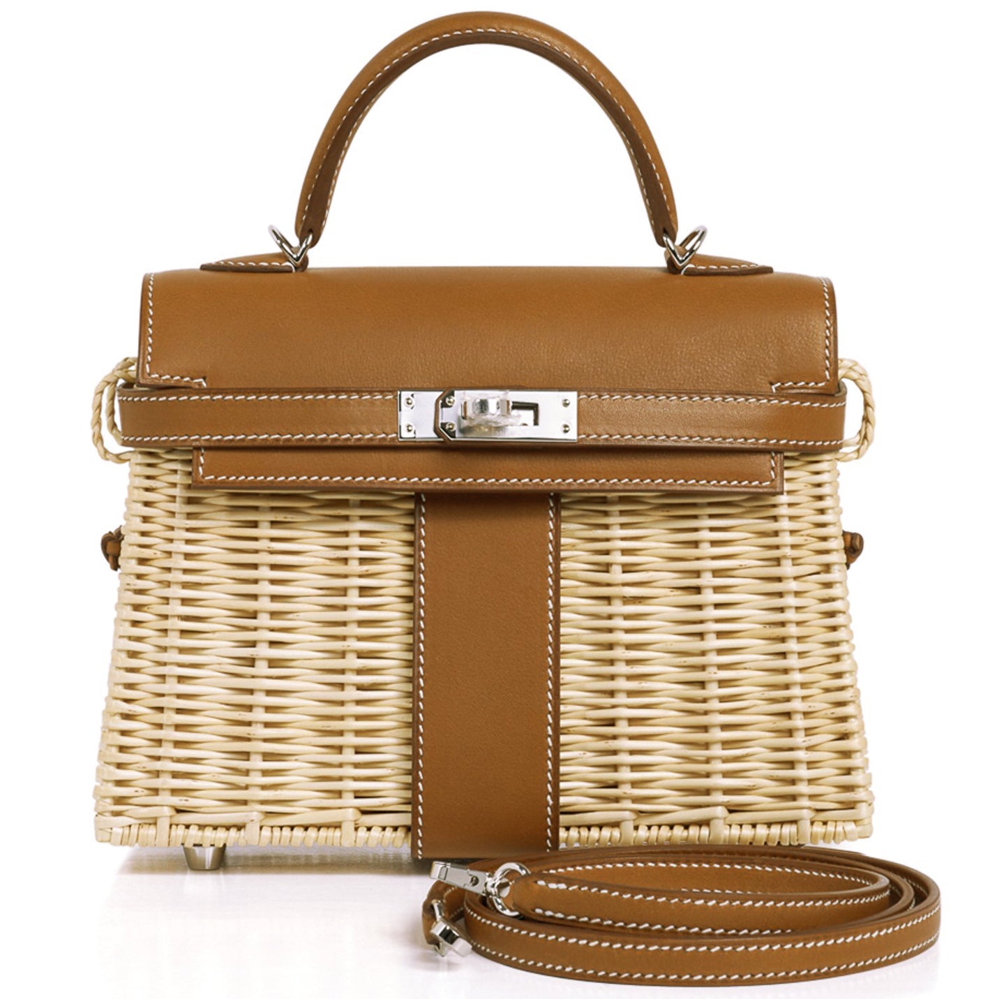 Hermes Kelly Picnic Mini 20cm Barenia and Osier Wicker Bag